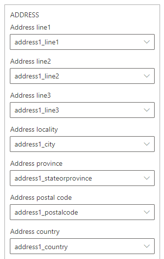 Example of standard address field mapping
