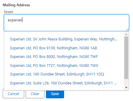 Picklist of address options