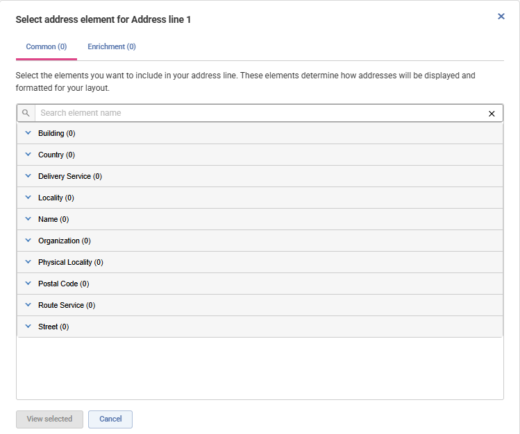 Address elements page of the layout builder1.1.