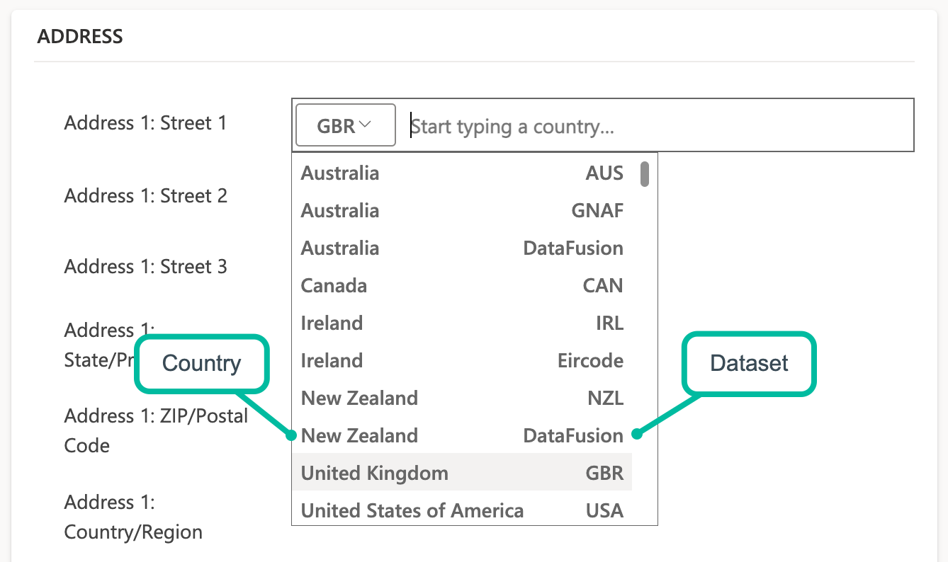 Country dropdown
