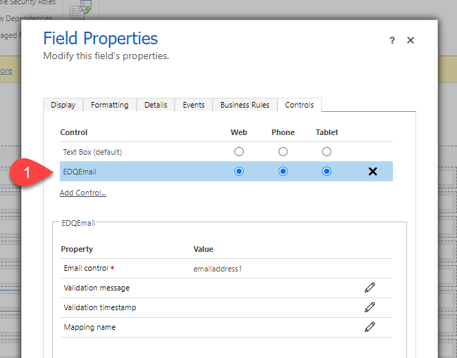 Field properties for an email field