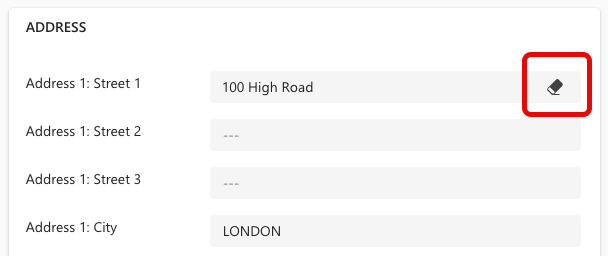 Highlighting Eraser icon for clearing address fields