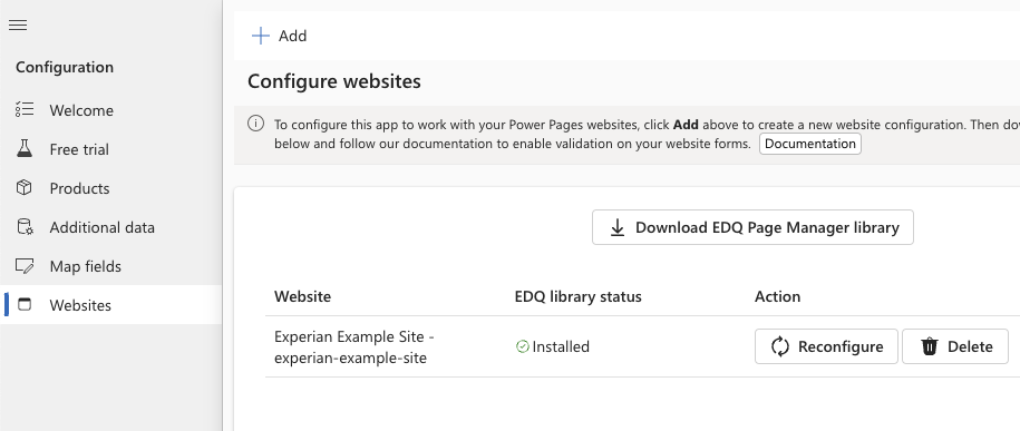 Configure websites