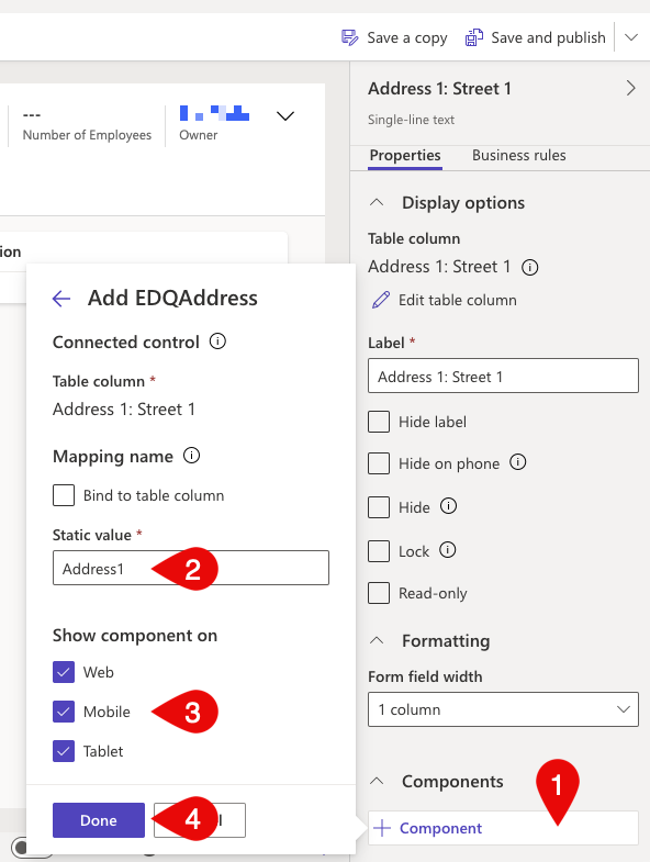 Field properties for an address field