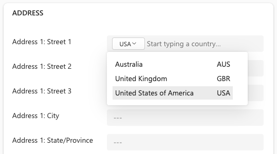Country dropdown
