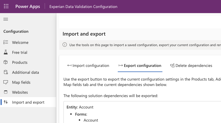 Export configuration