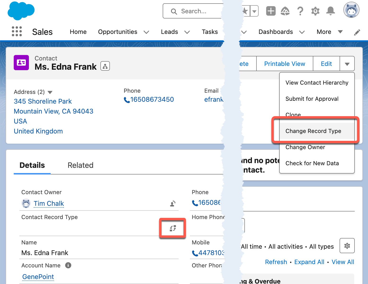 Change record type options