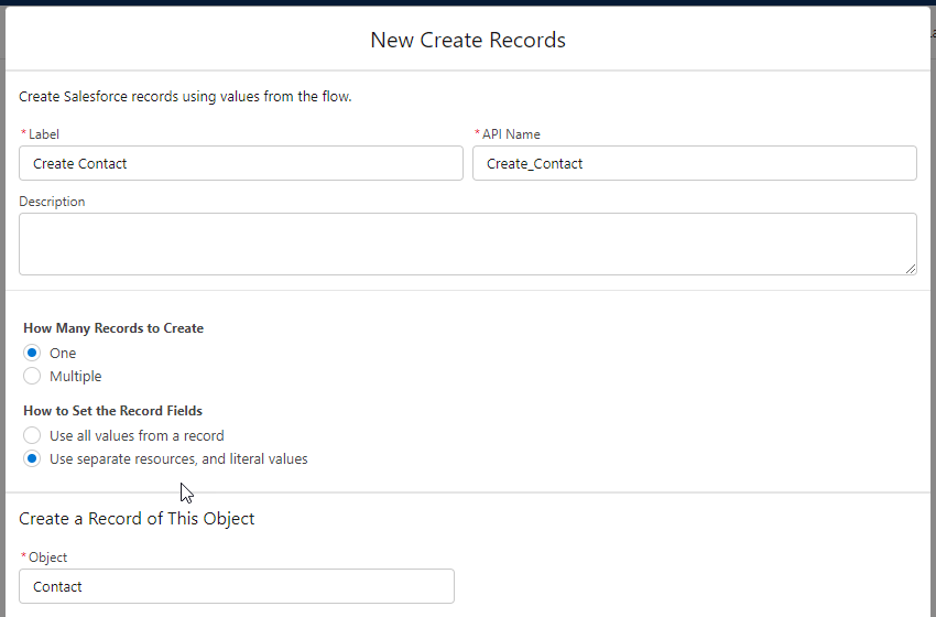 New Create Records modal