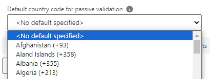 Default country code for phone validation