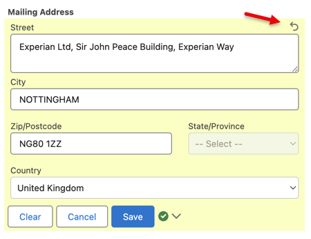 Undo address edits
