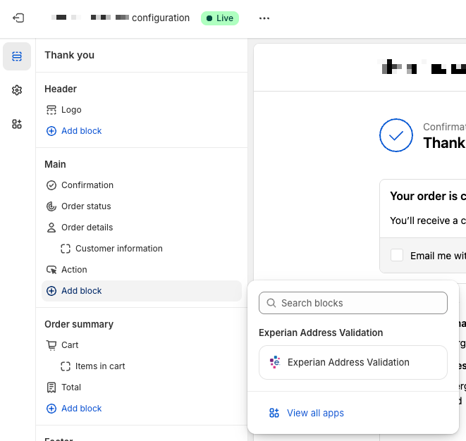 Add block to Thank you page