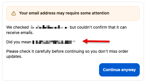 Email address likely invalid with suggestion