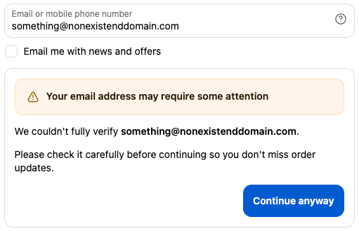 Unable to verify email address with warning message